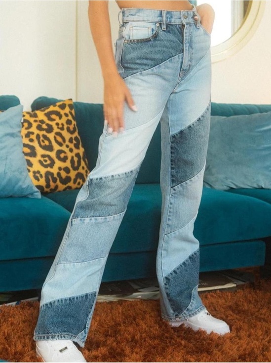 REVICE Denim - REVICE Two-Tone Patchwork Light and Medium Blue Straight Jeans
